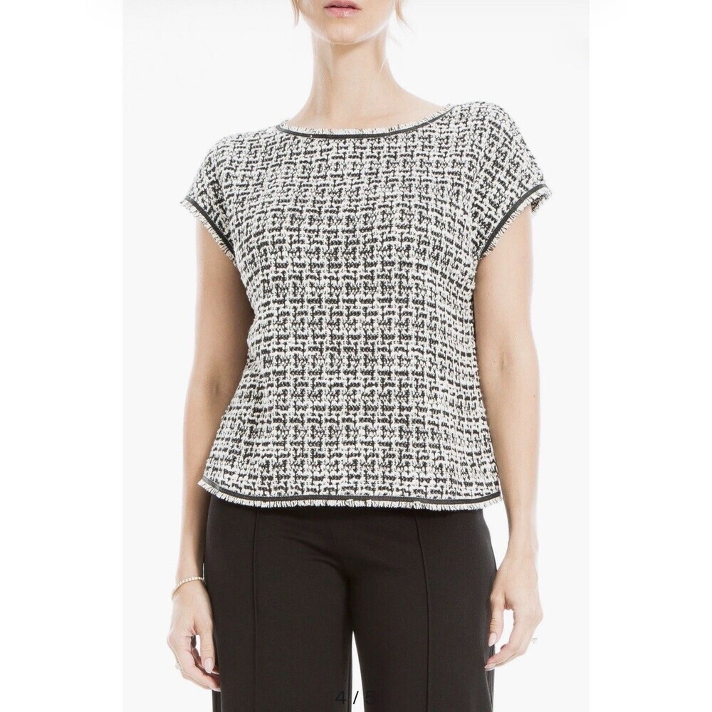 Max Studio Small Black & White Tweed Houndstooth Boxy Career Top Work Wear